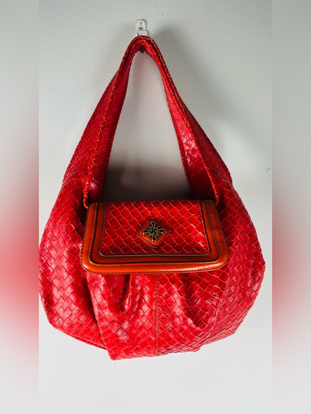 Simply Vera Vera Wang Red Woven Shoulder Bag with Tan Trim